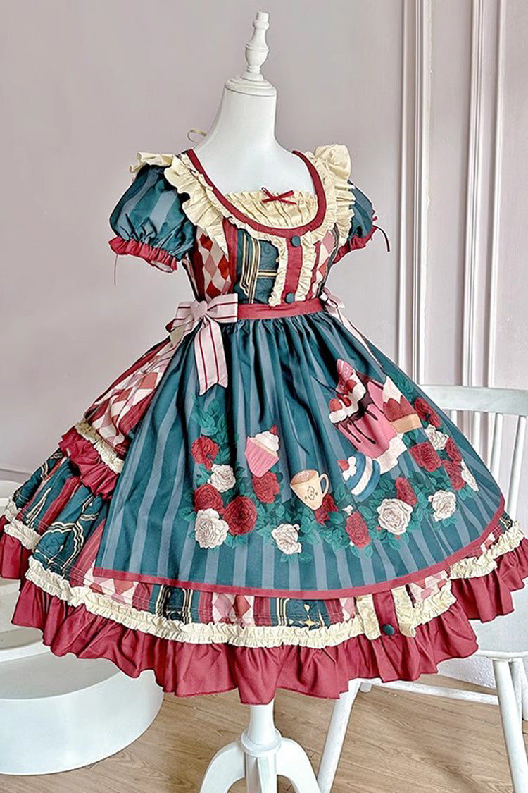 Puppy Cafe Sweet Lolita Dress with Print and Bowknot Details