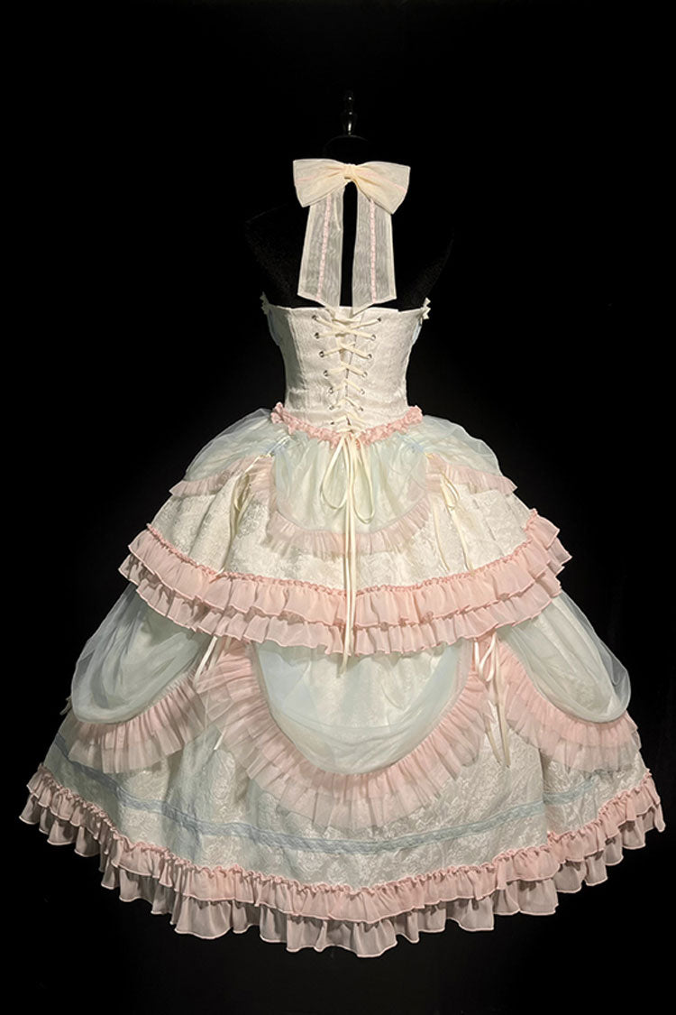 Multi-Color Mermaid Halterneck Lace-Up Sweet Lolita Dress - Ruffled Bowknot