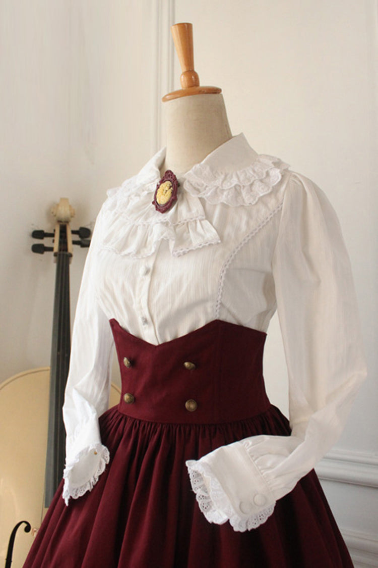 Wine Vintage High-Waisted Fishbone Gothic College Skirt Dress