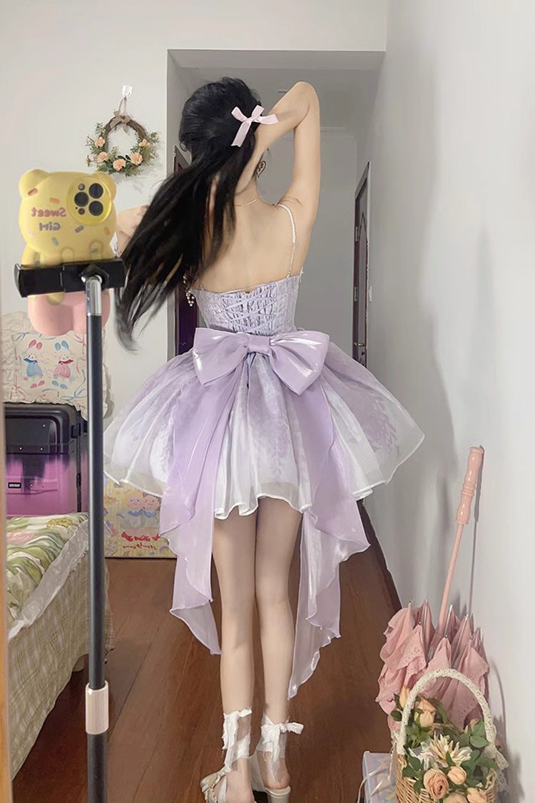 Lilac Sleeveless Bow-Adorned Princess Bridesmaid Jumper Dress