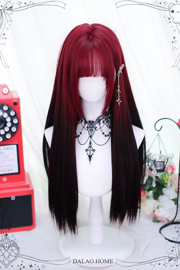 Crimson & Noir Long Straight Lolita Wig with Gradient Color
