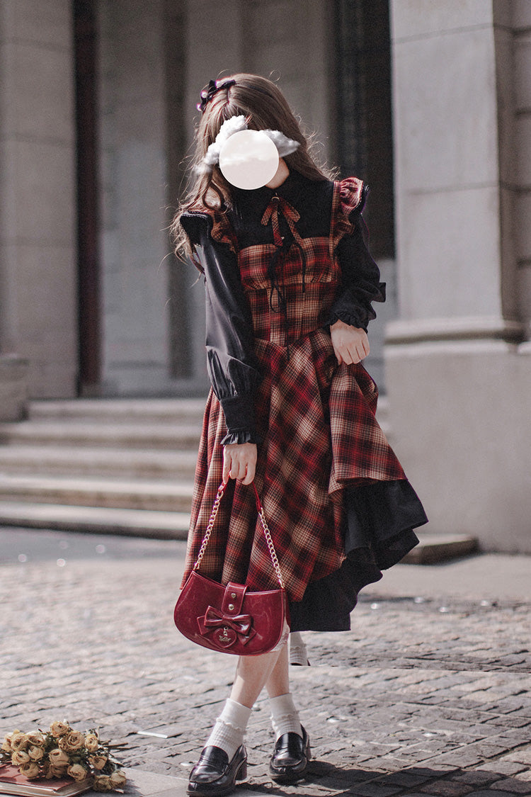 Red Madeline Print Ruffled Vintage Elegant Jumper Dress