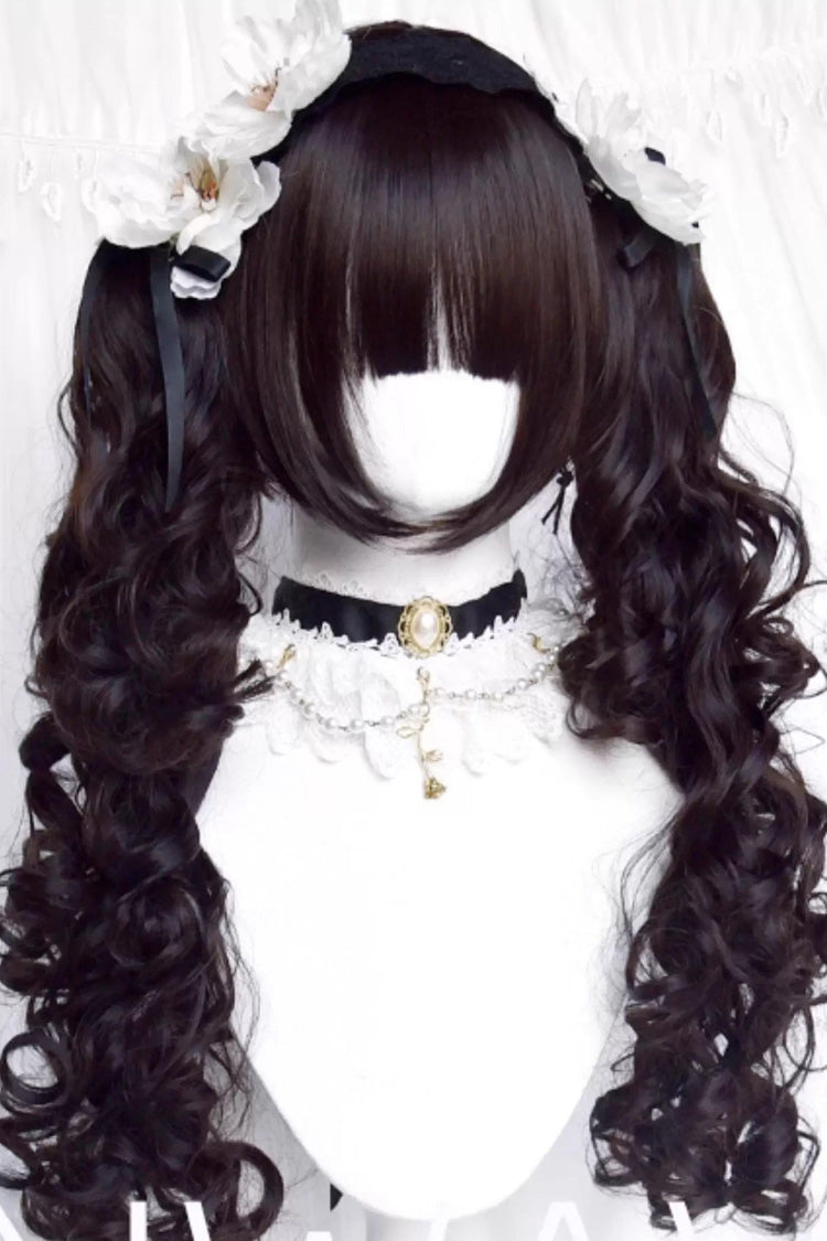 Sweet Lolita Twin Tail Wig with Curls, Black Roman