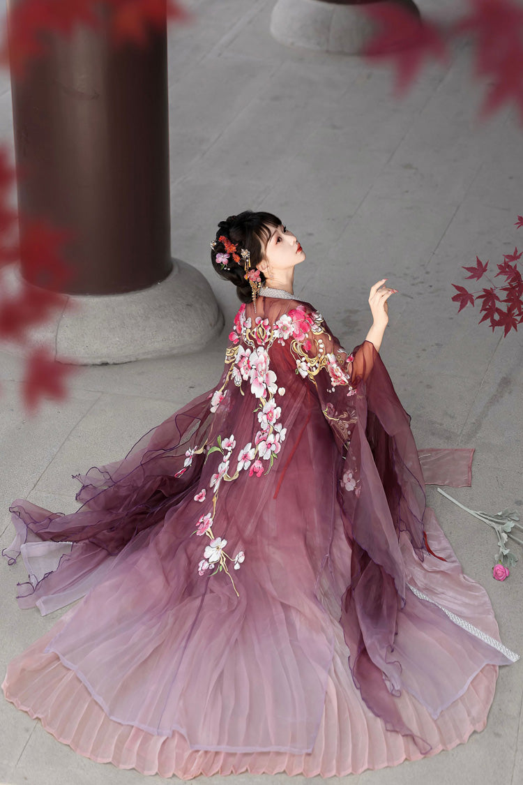 Scarlet Embroidered Tang-style Hezi Hanfu Full Set