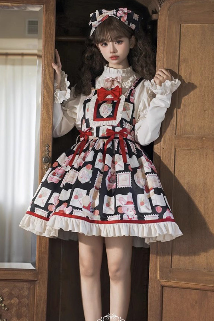 Rabbit Letter Print Ruffle Bow Sweet Princess Lolita Strap Dress