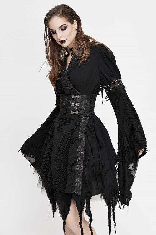 Asymmetric Mesh Unedged Punk Dress with Belt
