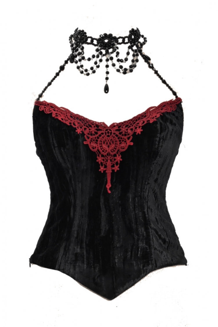 Crimson & Black Rococo Boned Bustle with Ruffled Layers
