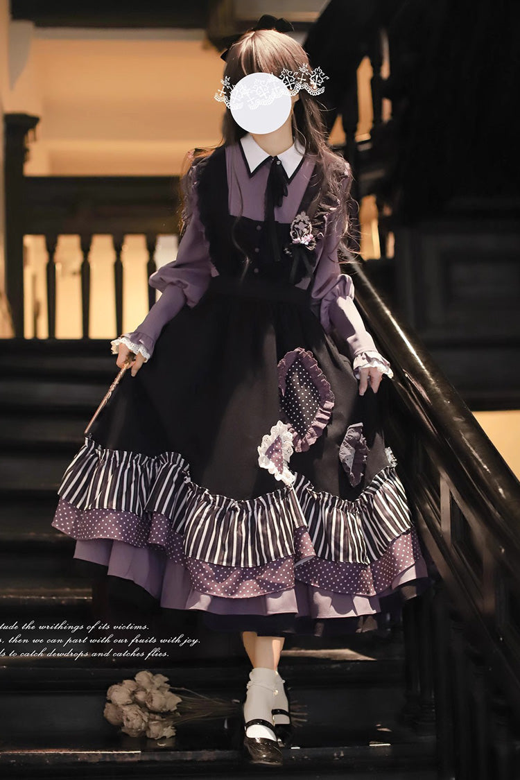Black Stripe Print Bow Asymmetric Sweet Jumper - Witch Academy