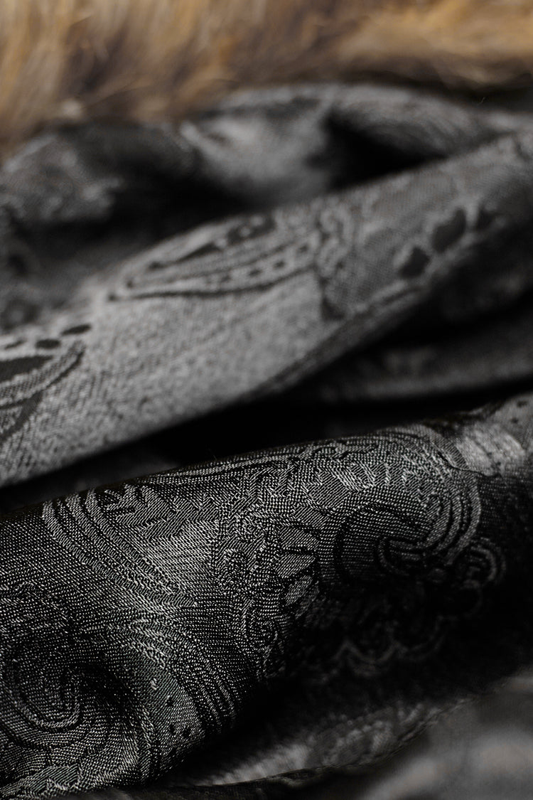 Crimson Hooded Fur-Collar Wool Gothic Cloak Coat