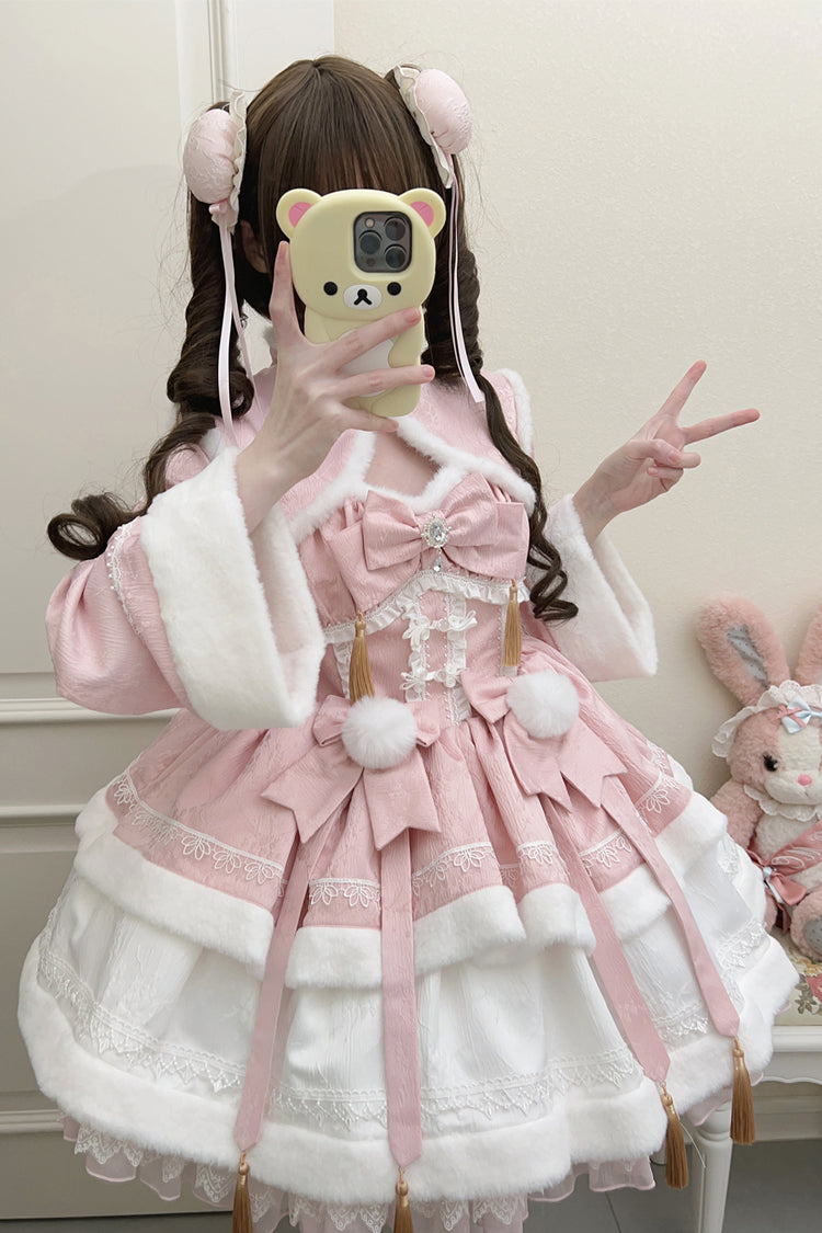 Sweet Two-Piece Dress with Ruffle Sleeves in Pink