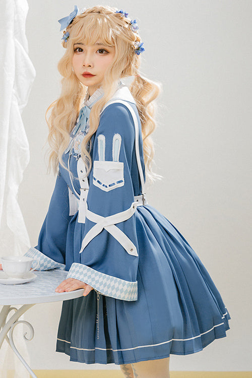 Azure Retro Trumpet Sleeve Alice Detective Sweet Lolita One-Piece