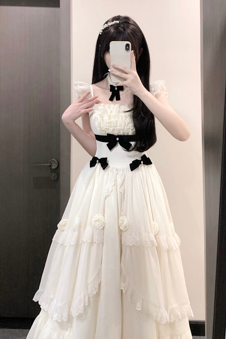Ivory Poetry Ruffled Elegant Princess Lolita Tiered Dress - Sweet Bowknot