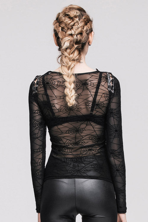 Spiderweb Back Mesh Top with Long Sleeves