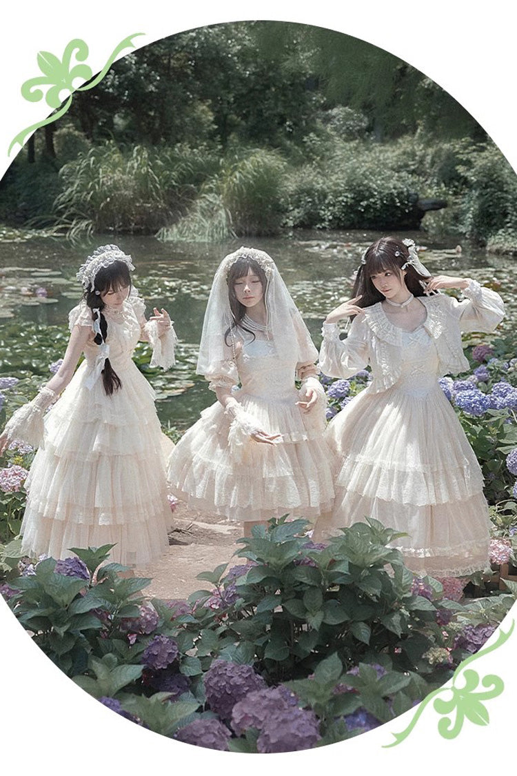 Ivory Multi-Layer Embroidered Flutter Sleeve Elegant Lolita OP