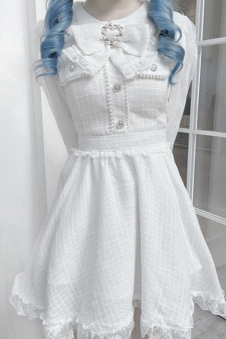Ivory Pearl and Bow Lace-Embellished Jirai Dress
