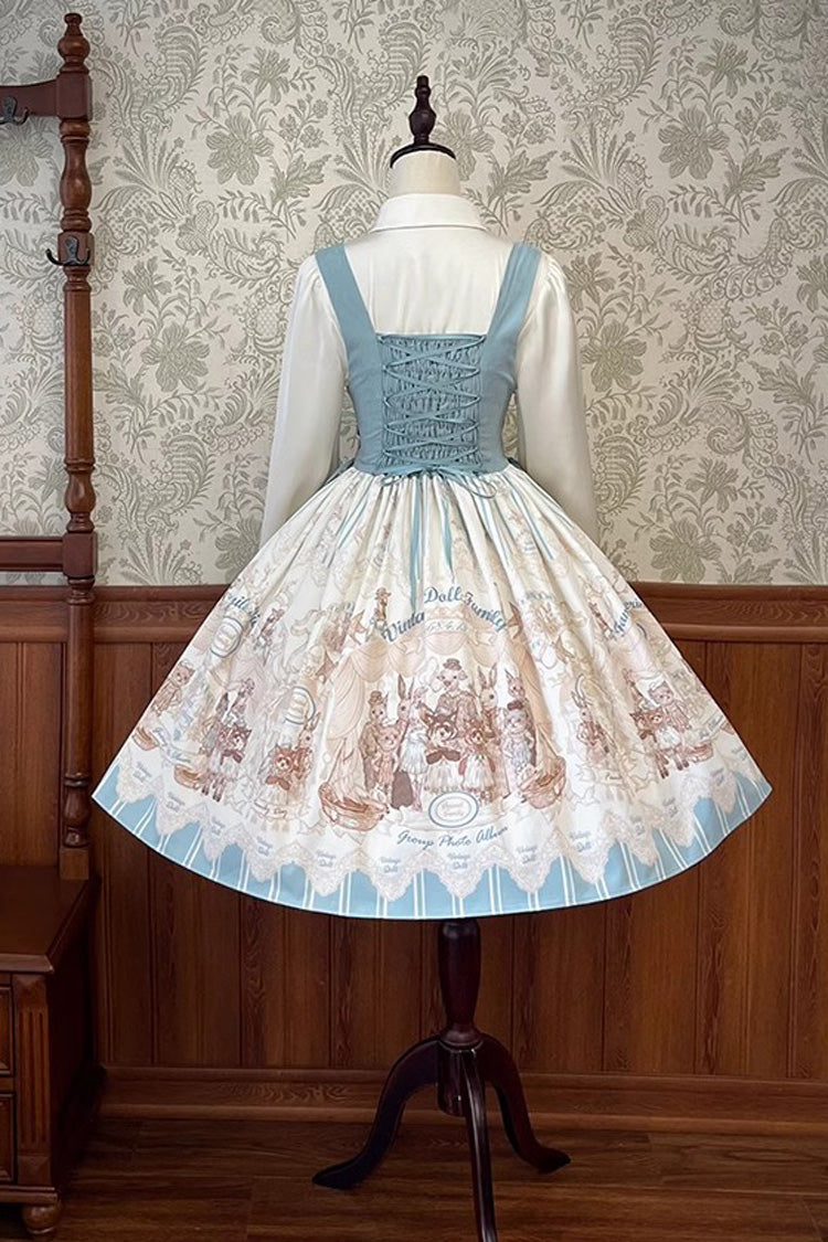 Dollhouse Print Short JSK Dress with Embroidery and Ruffles