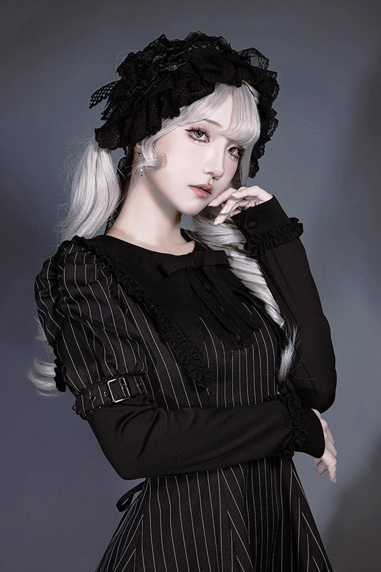 Black Striped Ruffled Bow Jirai Witch Outfit