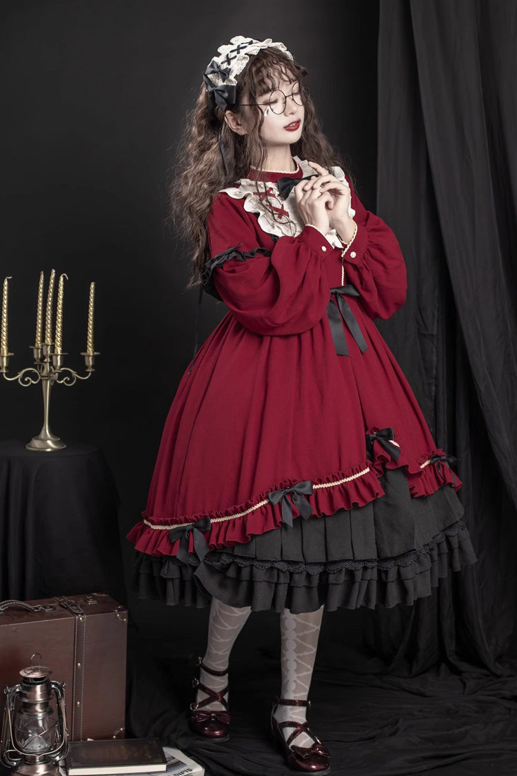 Crimson Ruffled Bow Daily Sweet Princess Lolita Gown