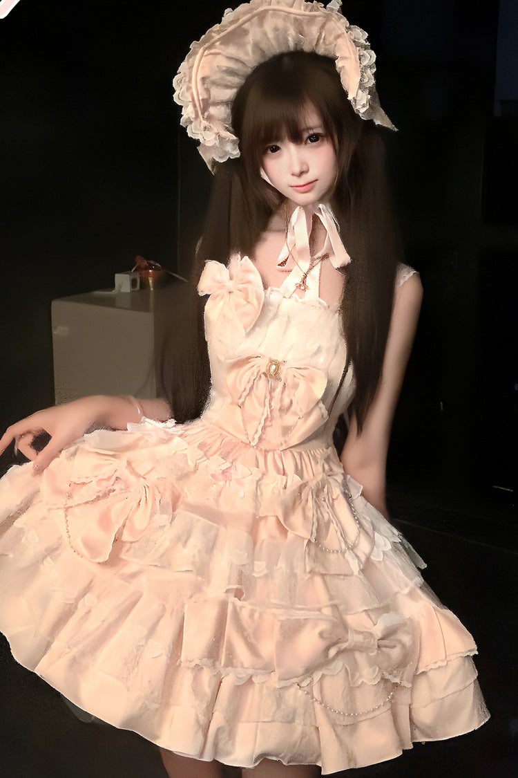 Pink Sweet Princess Lolita JSK Dress with Multi-Layered Ruffle and Bowknot