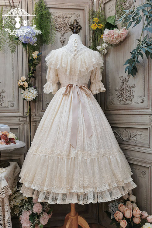 Rose Print Lolita OP Dress with Multi-Layer Ruffles, Sweet Style