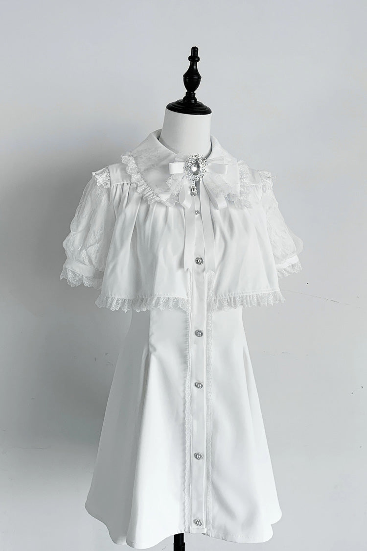Lapel Collar Lace Short Sleeve Jirai Dress in Three Shades