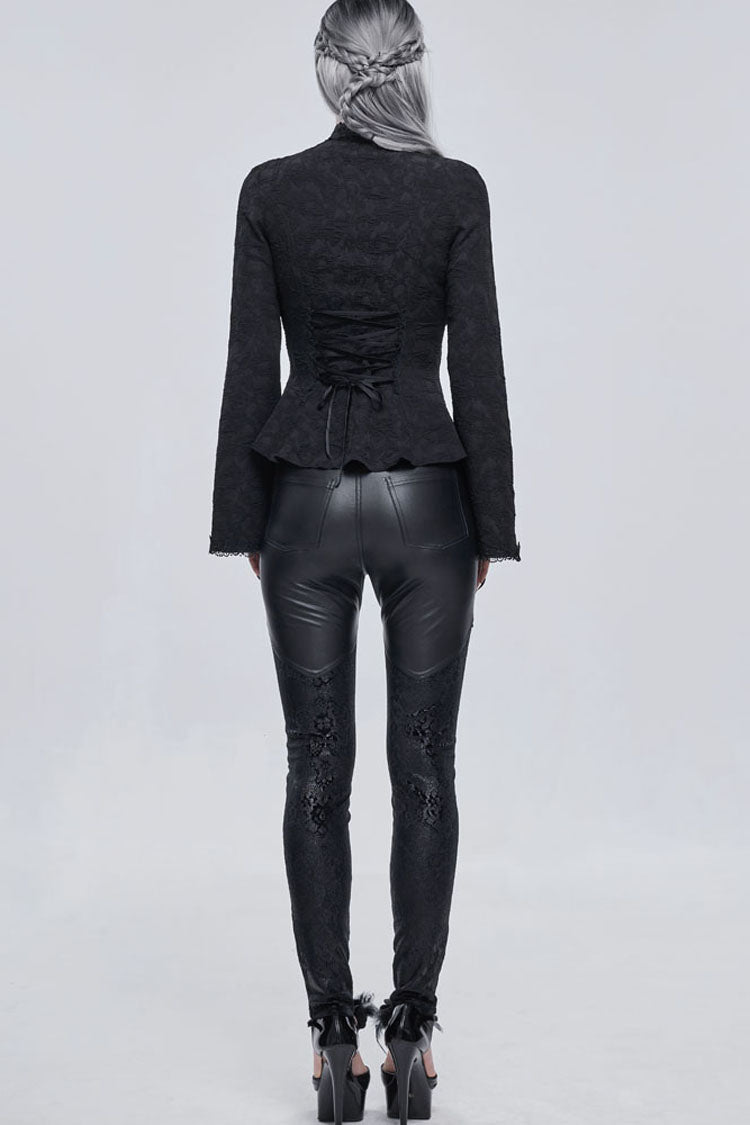 Gothic Shirt with V-Neck, Metal Buttons, Lace Jacquard, Frenulum Sleeves