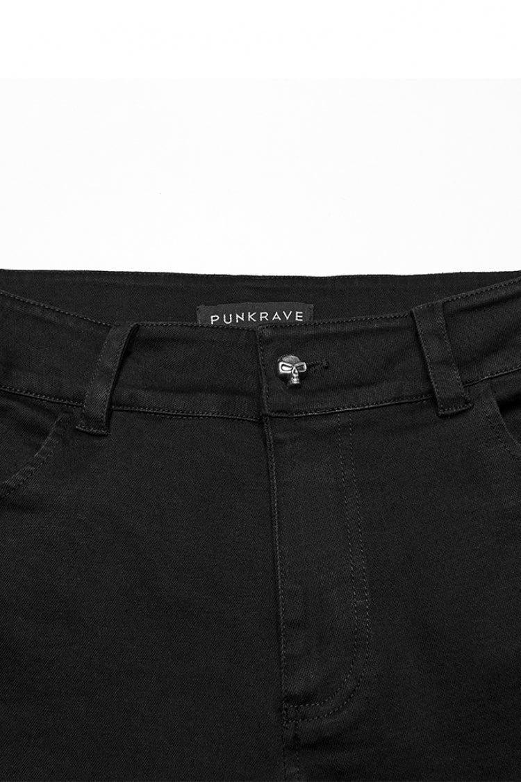 Men's Punk Denim Trousers with Multiple Pockets, Black