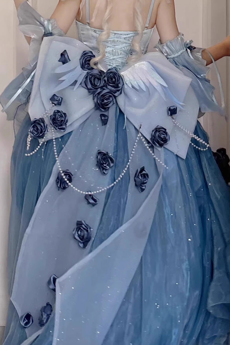 Sky Blue Swan Wonderland Embroidery Bowknot Lace-Up Irregular Ballet Jsk Dress