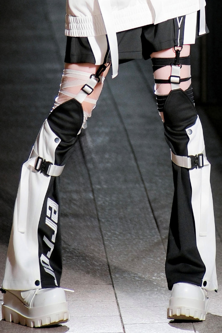 Black/White Zero-Type Transformation Techwear Long Sleeves Embroidered Hooded Punk Jirai Kei Shorts Coat Set