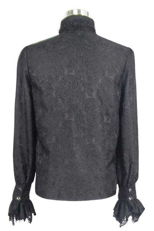 Gothic Blouse with Rose Print and Lace Cuffs for Men
