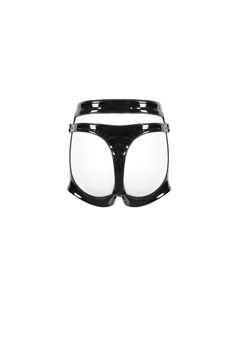 Patent Leather Shorts with Detachable Gusset - Punk Style