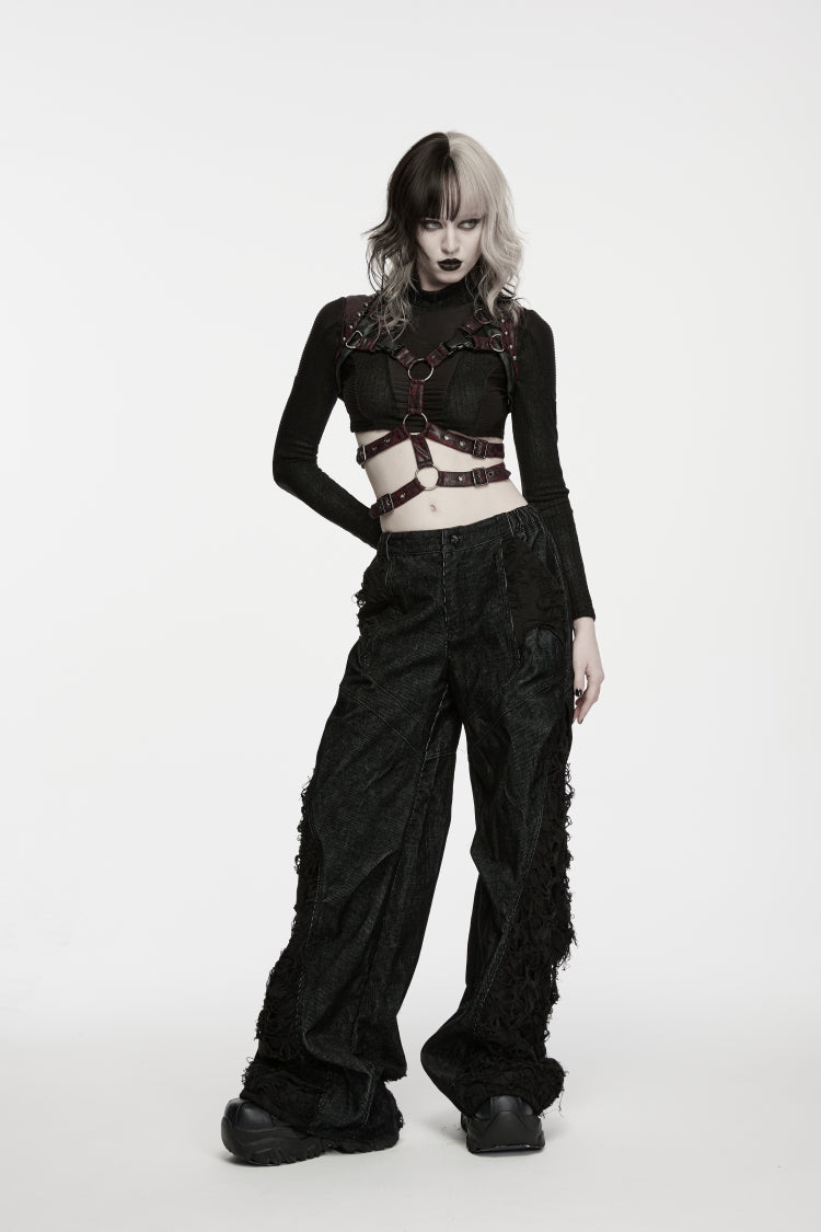 Ripped Pleated Wide-Leg Punk Trousers for Women