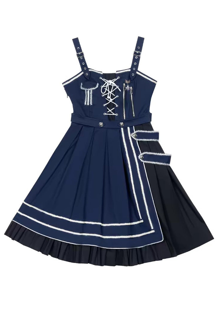 Indigo Lace-Up Military-Style Handsome Lolita Gown with Ruffles