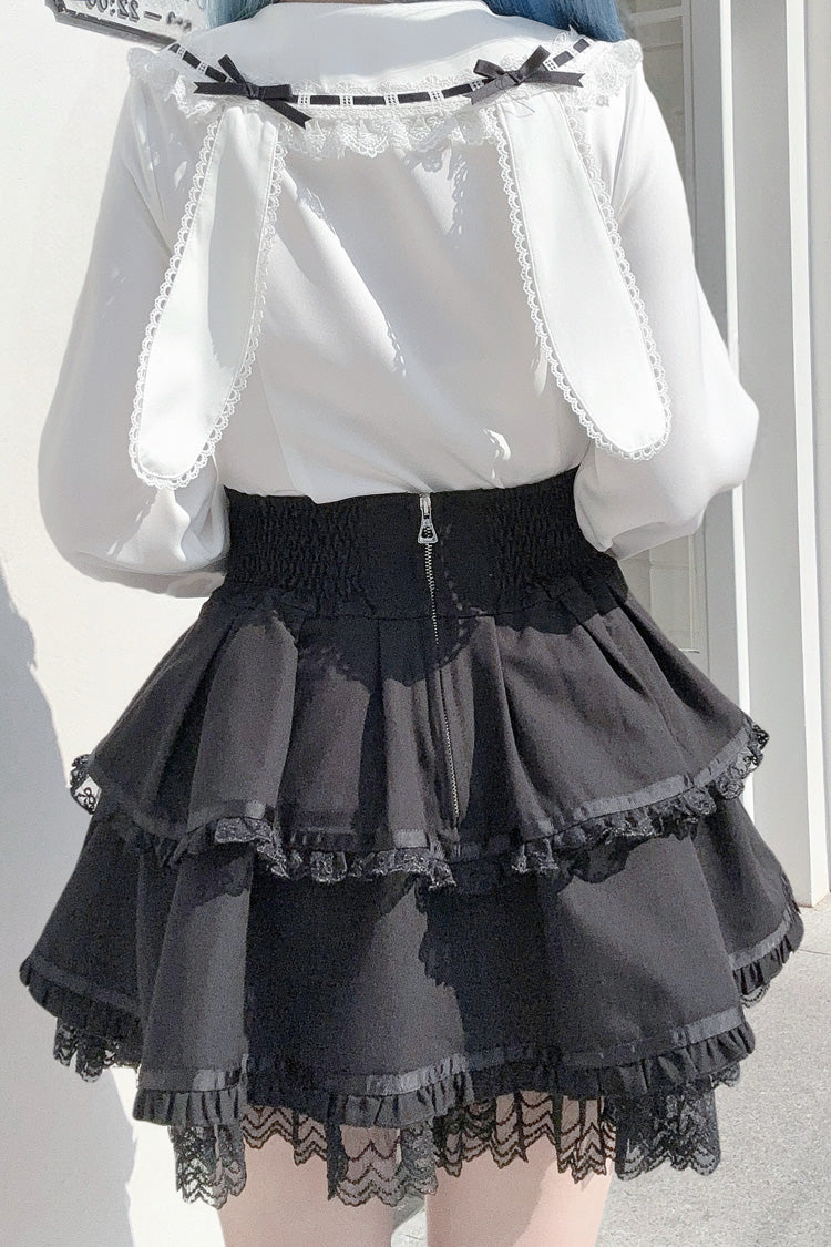 Bunny-Eared Bow and Lace Jirai Blouse in Three Shades