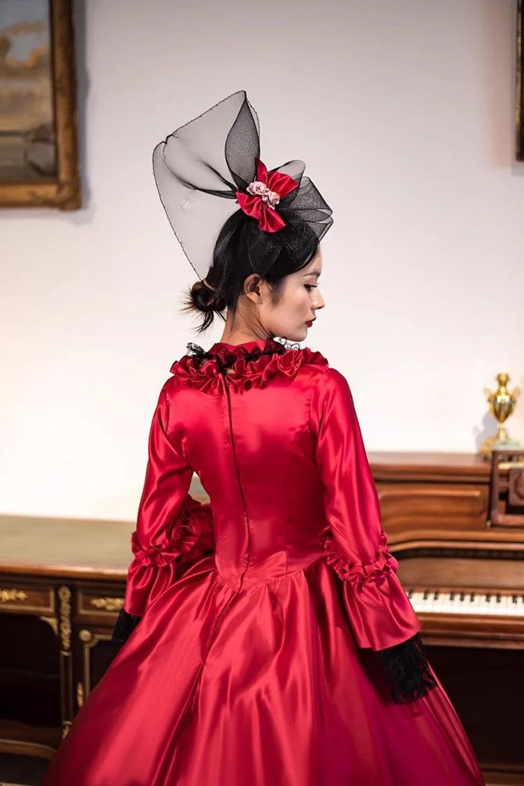 Wine Red Printed Medieval Court Rococo Gothic Victorian Lolita Long Dress