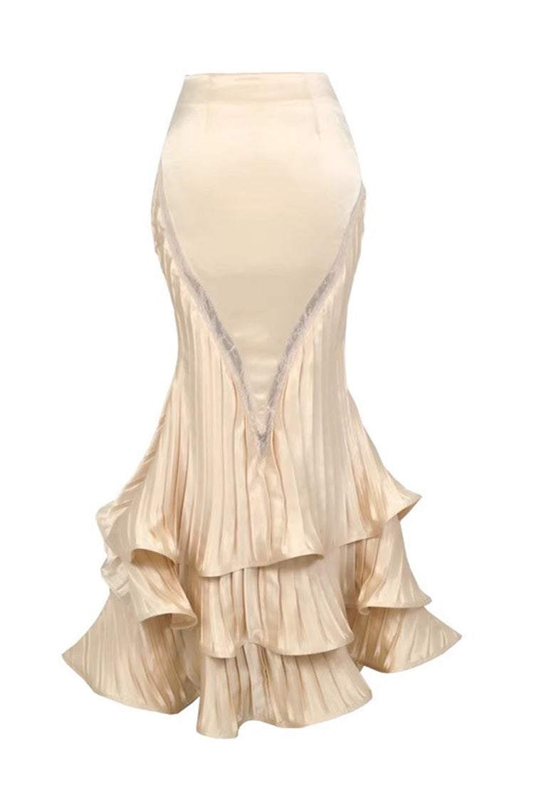 Golden Cupid’s Poetry Box Halterneck Ruffled Embroidered Bow Lace Slim Fishbone Gothic Lolita Top and Skirt Dress Set
