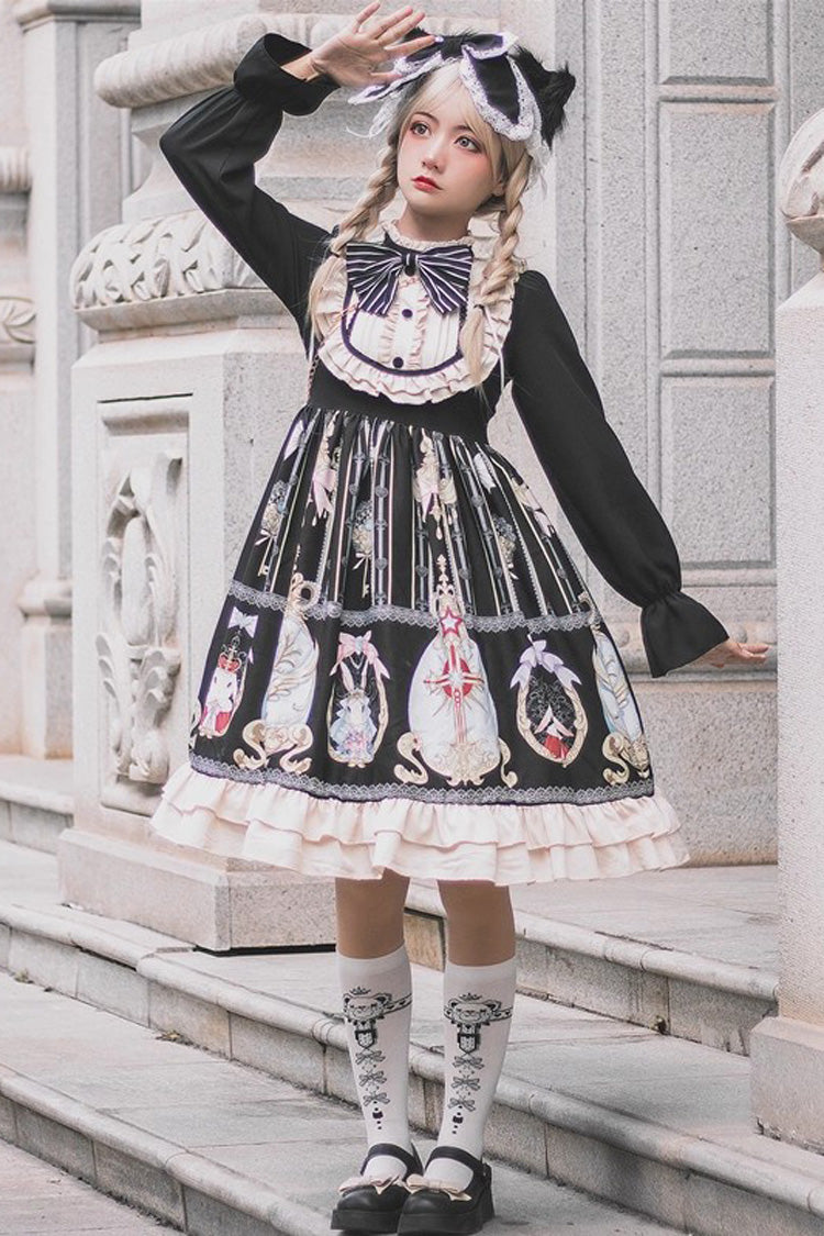 Sweet Plus-Size Lolita Dress with Easter Print, Ruffles & Bowknot, Stand Collar