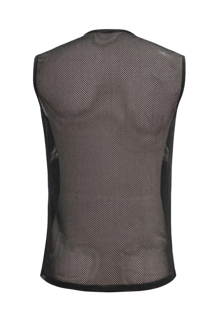 Men's Punk Vest with Armor Mesh and Shiny Knit Details