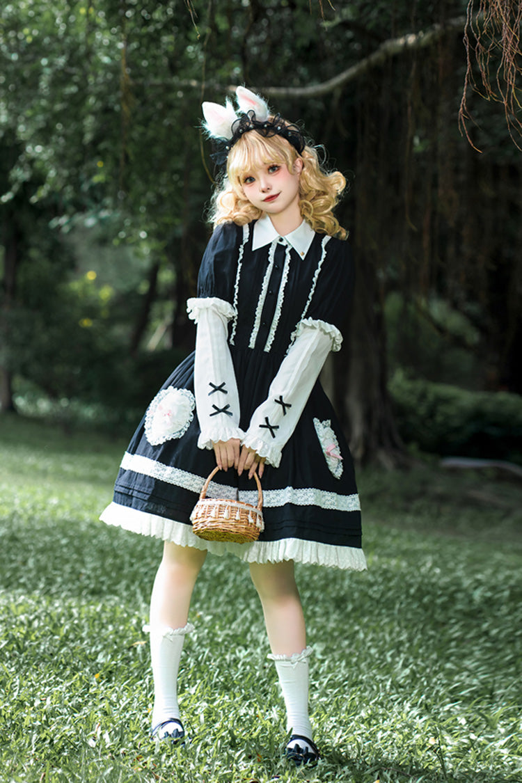 Black Alice Long-Sleeved Ruffle Lace Sweet Princess Lolita Jumper Dress