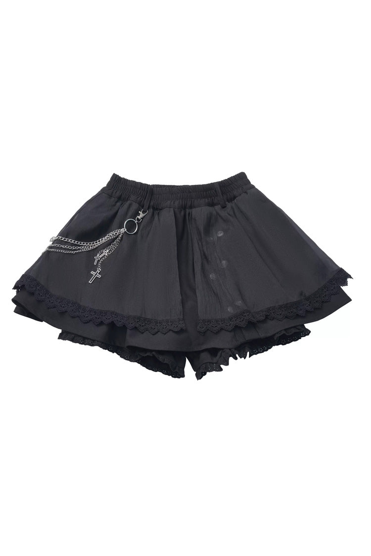 Hymn of the Cross Gothic Ruffled Asymmetric Chain Skirt Set - Black