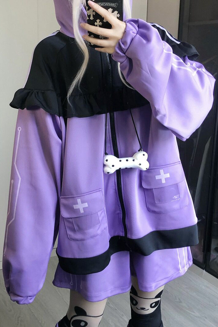 Orchid Cat-Ear Hooded Jirai Kei Shorts Jacket Set
