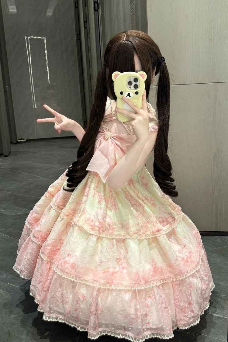 Pink Embroidered Bowknot Lace Sweet Princess Lolita JSK
