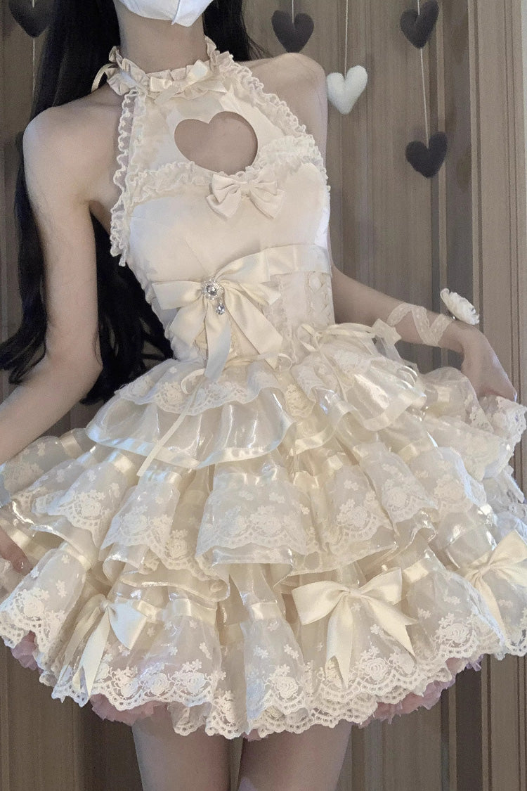 Apricot Sweet Ballet Lolita Dress with Heart Shape Hollow and Bowknot
