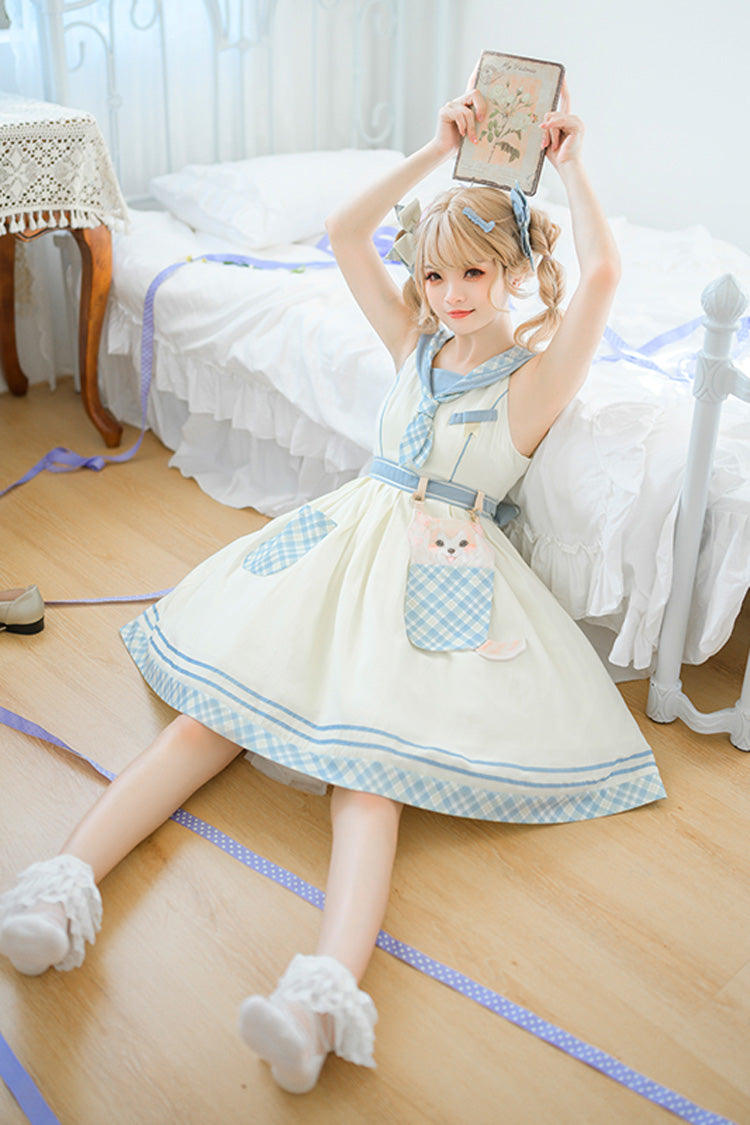 Navy White Cute Animal Printed Princess Sweet Lolita Jumper Dress