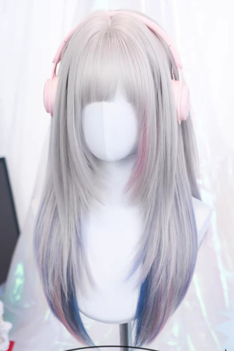 Muted Silver-Gray-Pink Ombre Extended Sleek Lolita Hairpiece