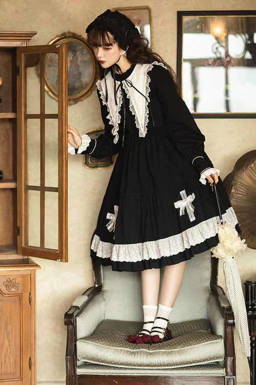 Ebony Gothic OP Dress - Cross Doll Collar Ruffled
