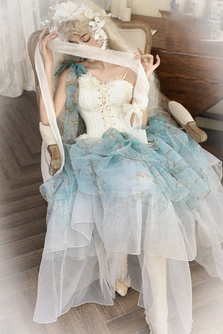 Emerald Gradient Multi-Layer Print Sweet Skirt