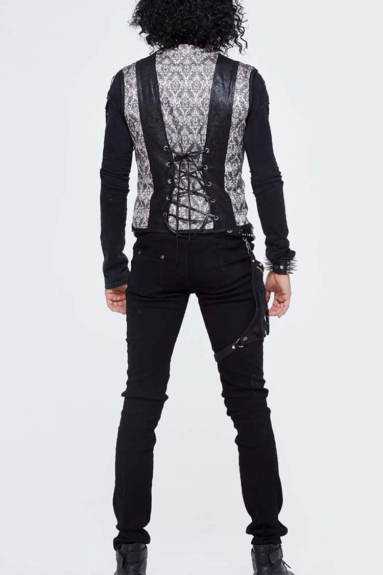 Men's Punk Waistcoat with Lace-Up Back and Jacquard