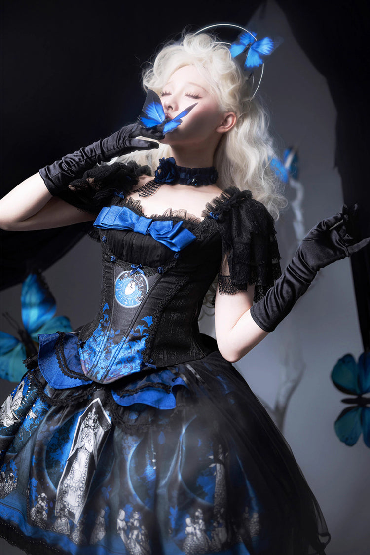Embroidered Gothic Lolita Skirt with Print Detail