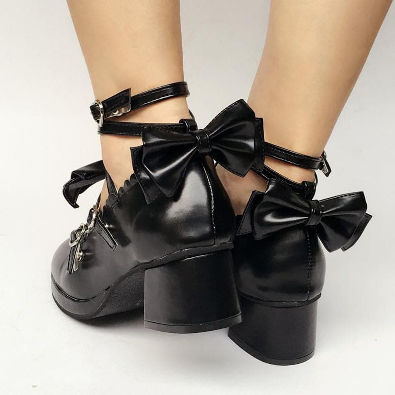 Custom Lolita SP168083 Cute Black Bow Shoes Made